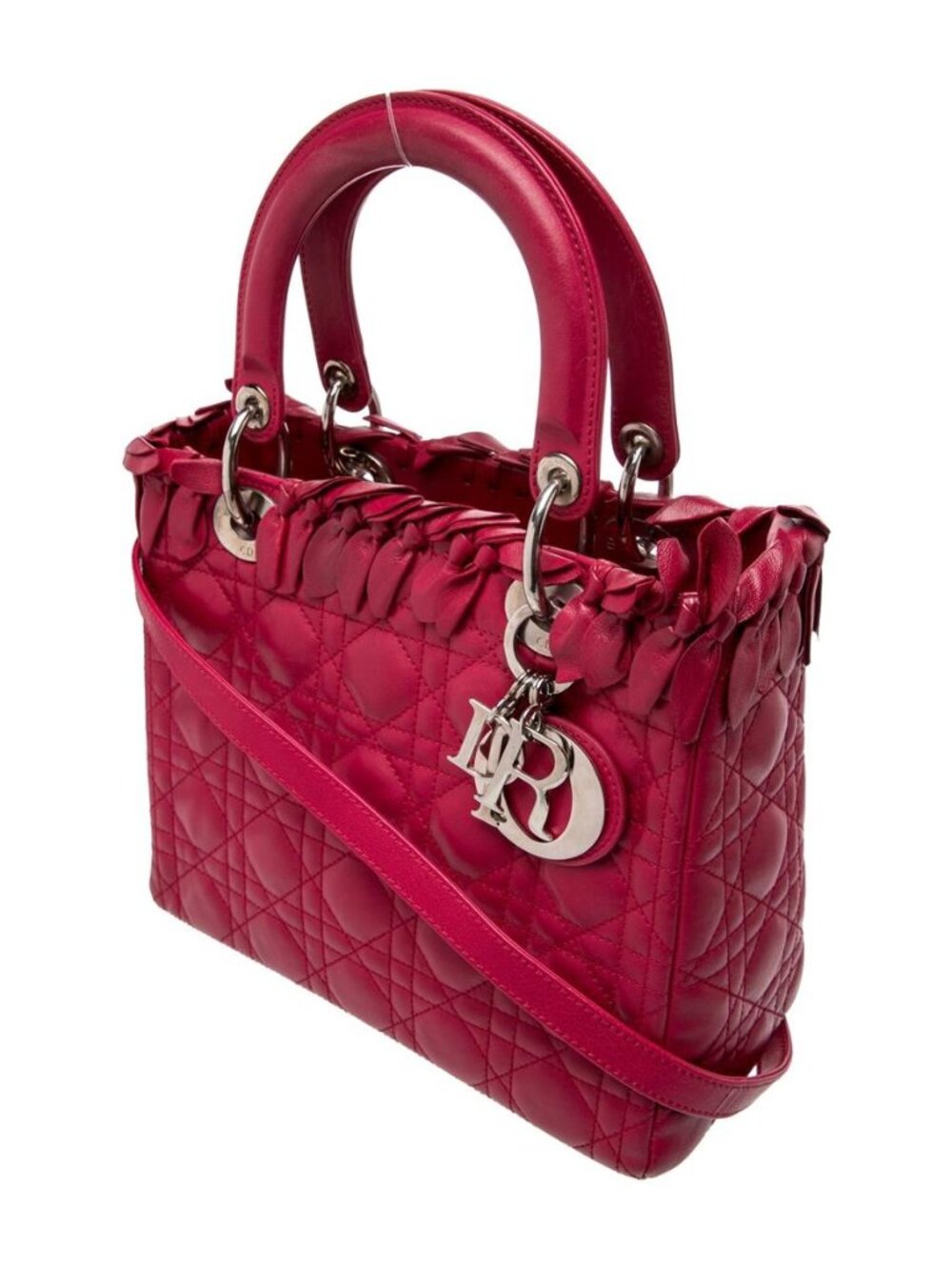 Christian Dior Cannage Ruffle Medium Lady Dior Red Leather Bag - Picture 2 of 5
